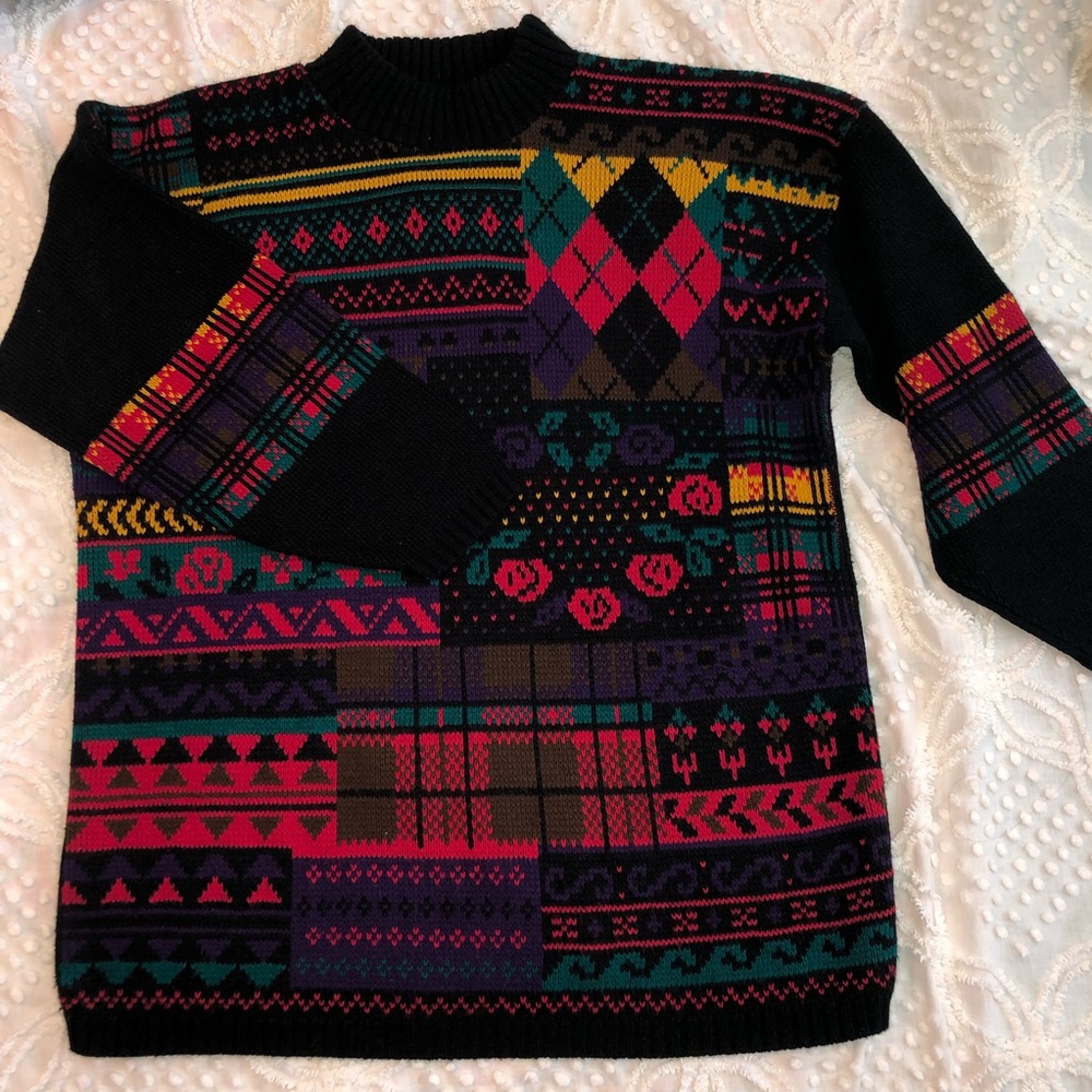 Patchwork Black Mockneck Sweater